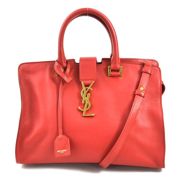 SAINT LAURENT Handbag Shoulder Bag Cabas Small Leather Red Ladies 394461 - Picture 1 of 5